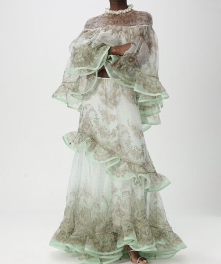 Conjunto Crush embellised blouse and flutter maxi skirt - Zimmermann